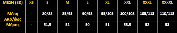 SHORTS 85 SIZE CHART