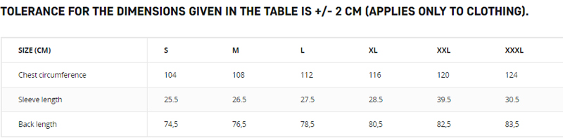 UTL POLO LITE SIZE CHART